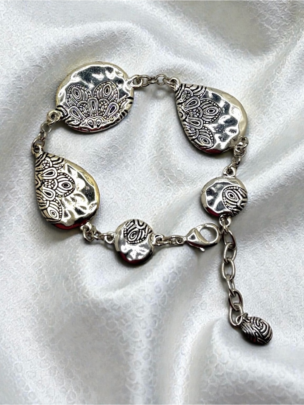 Silver  Plated Floral Teardrop Linked Bracelet - Women's Jewelry